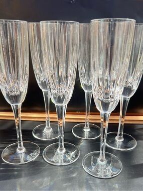 Astral Crystal PEERAGE Flute Champagne Glasses Set of Six +1 Hand Carved Korea